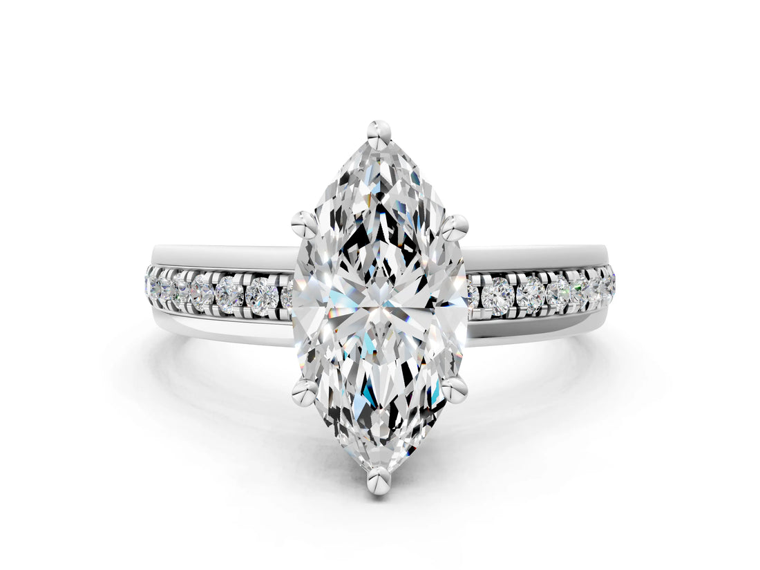 White gold Marquise Solitaire Diamond Ring with Channel Set Band and Six-Prong Setting_46
