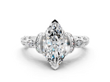 White gold Marquise Solitaire Diamond Ring with Filigree Band and Four-Prong Setting_79