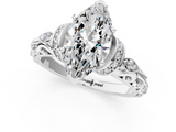 White gold Marquise Solitaire Diamond Ring with Filigree Band and Four-Prong Setting_80
