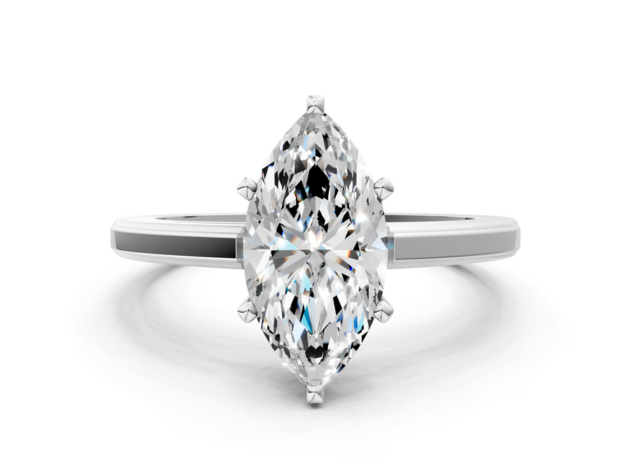 White gold Marquise Solitaire Diamond Ring with Four-Prong Setting and Classic Band