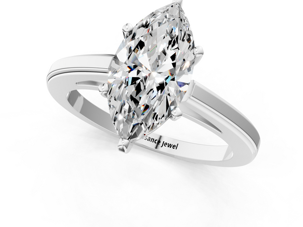 White gold Marquise Solitaire Diamond Ring with Four-Prong Setting and Classic Band