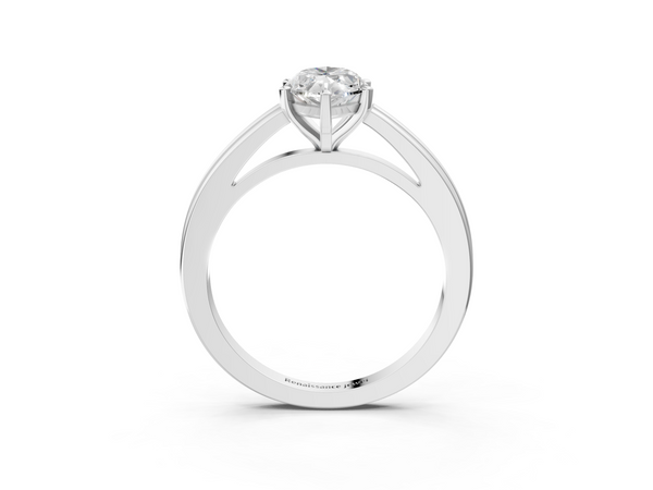 White gold Marquise Solitaire Diamond Ring with Four-Prong Setting and Classic Band