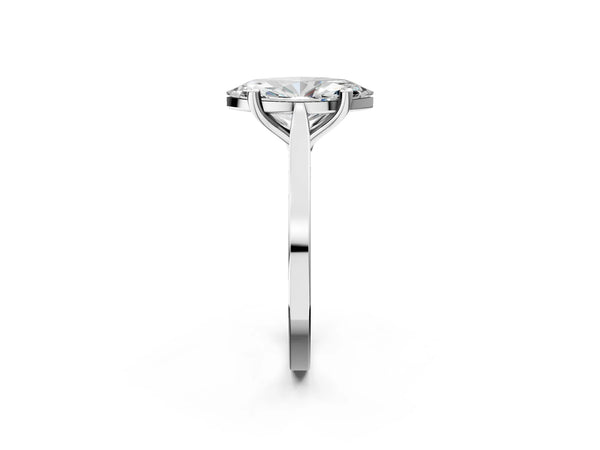 White gold Marquise Solitaire Diamond Ring with Four-Prong Setting and Tapered Band