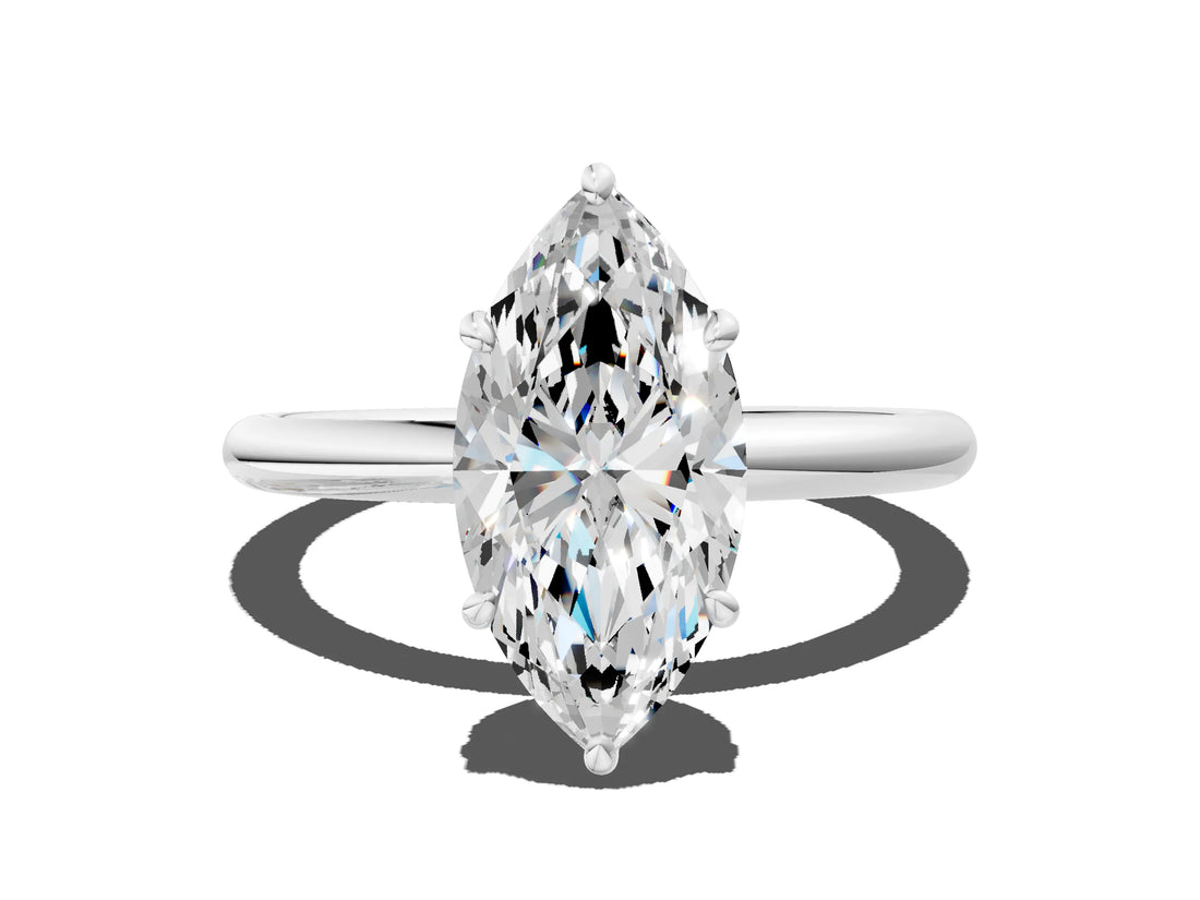 White gold Marquise Solitaire Diamond Ring with Four-Prong Setting on a Plain Band_20