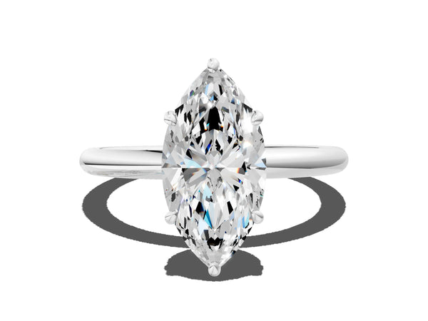 Sterling Silver Marquise Low Set Solitaire Engagement Ring Setting with Plain Band