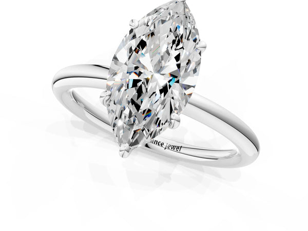 Sterling Silver Marquise Low Set Solitaire Engagement Ring Setting with Plain Band
