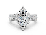 White gold Marquise Solitaire Diamond Ring with Milgrain Pavé Band and Four-Prong Setting_140