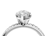 White gold Marquise Solitaire Diamond Ring with Milgrain and Black Enamel X Pattern Band_100