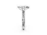 White gold Marquise Solitaire Diamond Ring with Milgrain and Black Enamel X Pattern Band_101