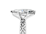 White gold Marquise Solitaire Diamond Ring with Milgrain and Black Enamel X Pattern Band_104