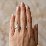White gold Marquise Solitaire Diamond Ring with Milgrain and Black Enamel X Pattern Band_12