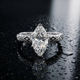 White gold Marquise Solitaire Diamond Ring with Milgrain and Black Enamel X Pattern Band_15