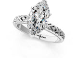 White gold Marquise Solitaire Diamond Ring with Milgrain and Black Enamel X Pattern Band_94