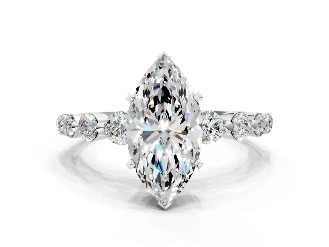White gold Marquise Solitaire Diamond Ring with Pave Band and Four-Prong Setting_304