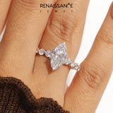 White gold Marquise Solitaire Diamond Ring with Pave Band and Four-Prong Setting_328