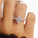 White gold Marquise Solitaire Diamond Ring with Pave Band and Four-Prong Setting_329