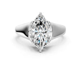 10K White Gold 2.03 Carat E VVS2 Marquise Diamond Solitaire Ring with Wide Band and Prong Setting