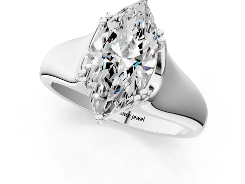 10K White Gold 2.03 Carat E VVS2 Marquise Diamond Solitaire Ring with Wide Band and Prong Setting