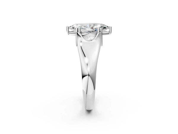 White gold Marquise Cut Diamond Solitaire Ring with Wide Band and Prong Setting