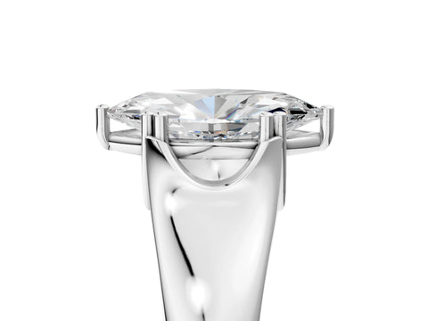 10K White Gold 2.03 Carat E VVS2 Marquise Diamond Solitaire Ring with Wide Band and Prong Setting