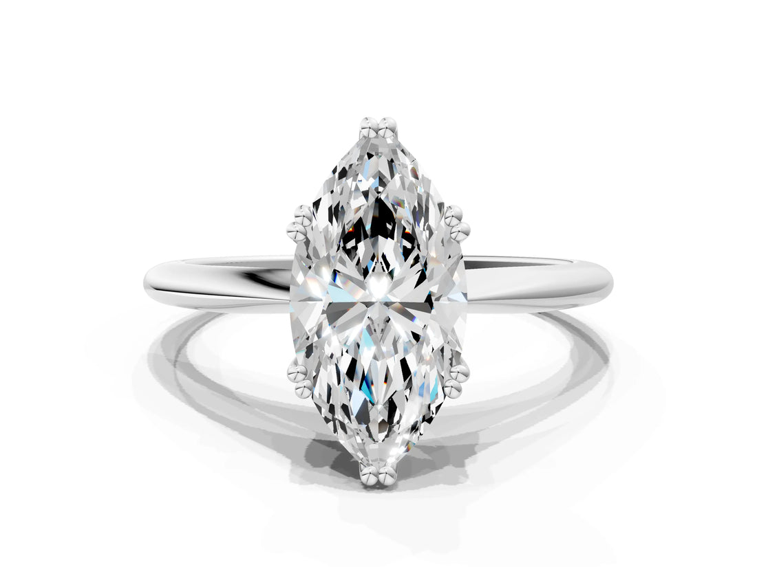 White gold Marquise Solitaire Diamond Ring with Six-Prong Setting and Classic Band_118