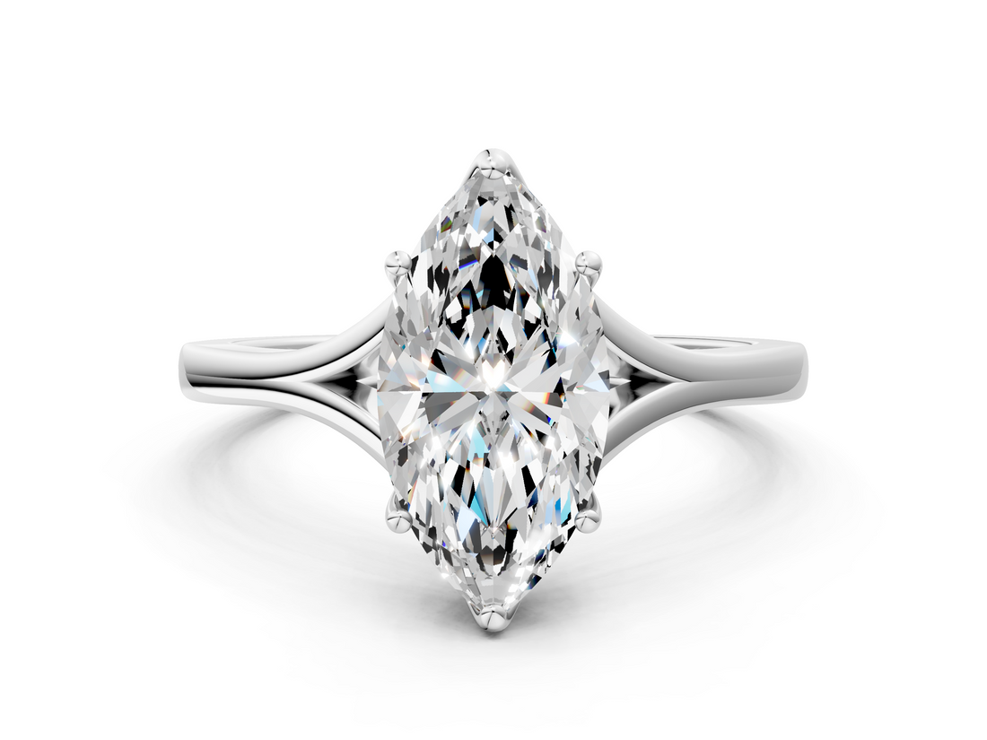 White gold Marquise Solitaire Diamond Ring with Six-Prong Setting and Tapered Band_24