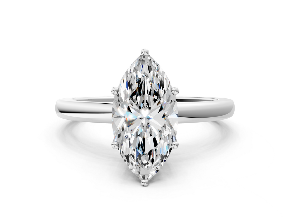 White gold Marquise Solitaire Diamond Ring with Six-Prong Setting on a Classic Band_3