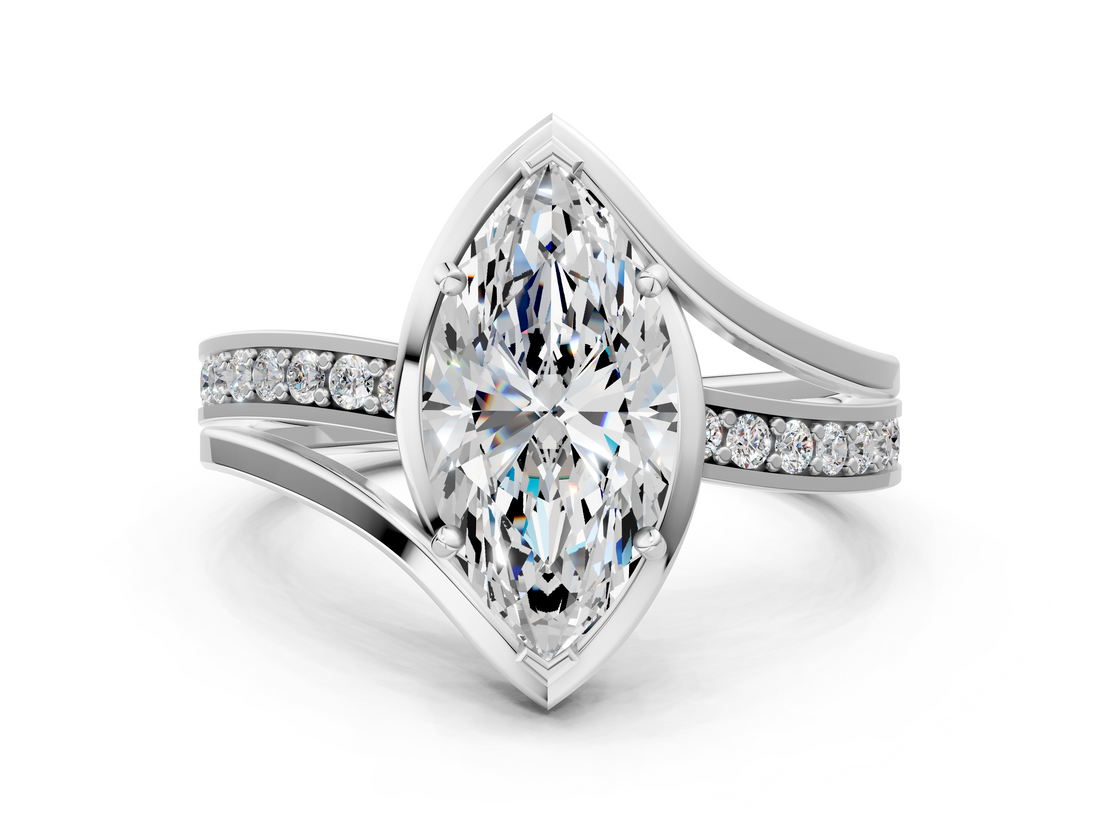 White gold Marquise Solitaire Diamond Ring with Split Shank and Prong Setting_149