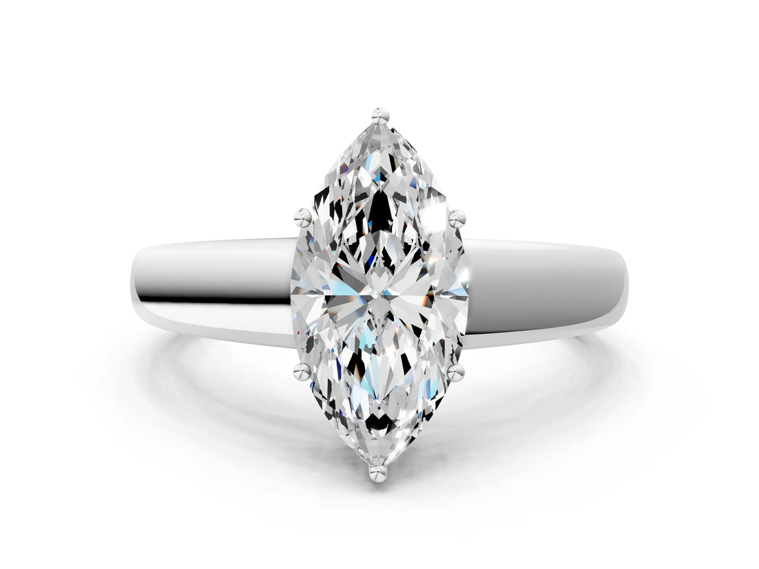 White gold Marquise Solitaire Diamond Ring with Tapered Band and Four-Prong Setting_49