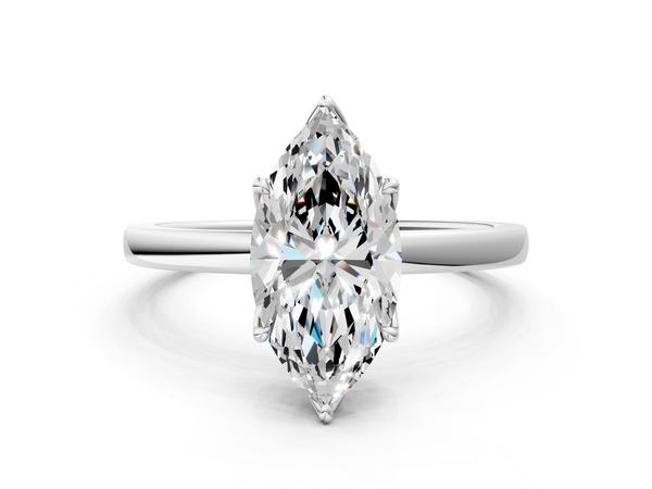 White gold Marquise Solitaire Diamond Ring with Thin Band and Four-Prong Setting