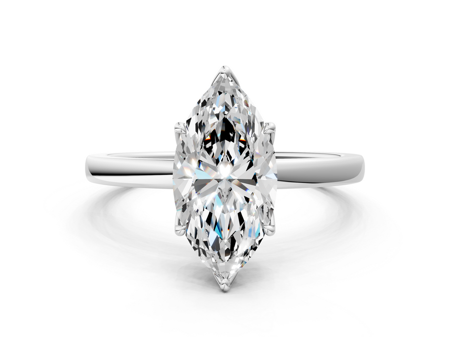 White gold Marquise Solitaire Diamond Ring with Thin Band and Four-Prong Setting