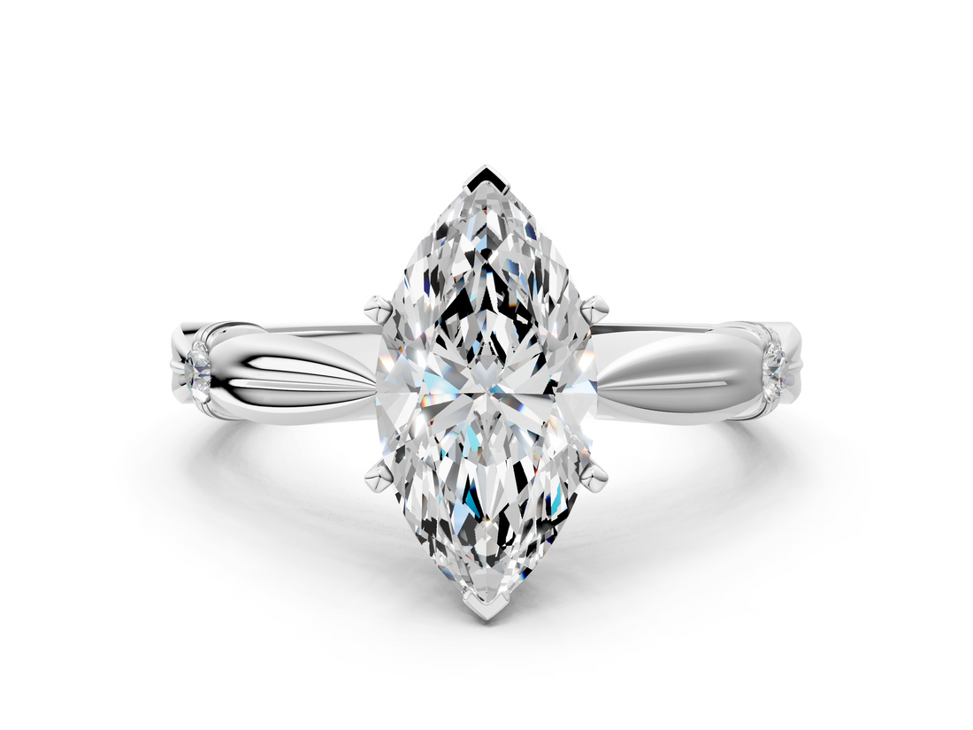 White gold Marquise Solitaire Diamond Twisted Band with Four-Prong Setting_78