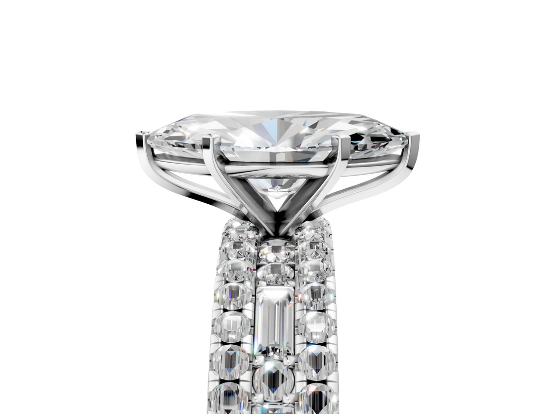 White gold Marquise Solitaire Diamond with Pave and Channel Set Band_116