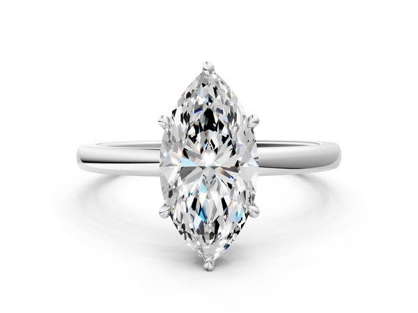 White gold Marquise Solitaire Engagement Ring with Cathedral Band and Four-Prong Setting