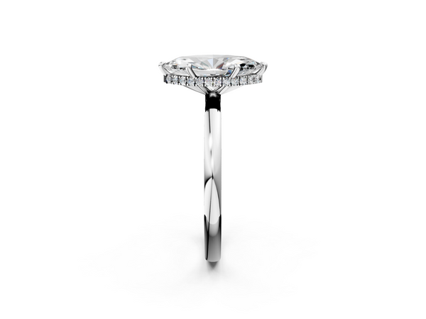 White gold Marquise Solitaire Engagement Ring with Cathedral Band and Four-Prong Setting