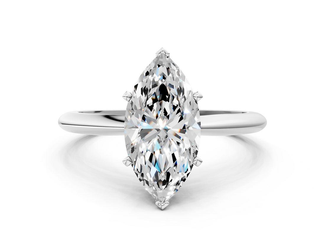 14K White Gold 2.09 Carat F VVS2 Marquise Solitaire Engagement Ring with Classic Band and Four-Prong Setting