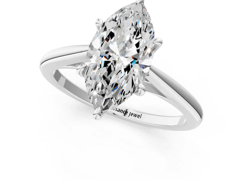 White gold Marquise Solitaire Engagement Ring with Four-Prong Setting and Classic Band 2
