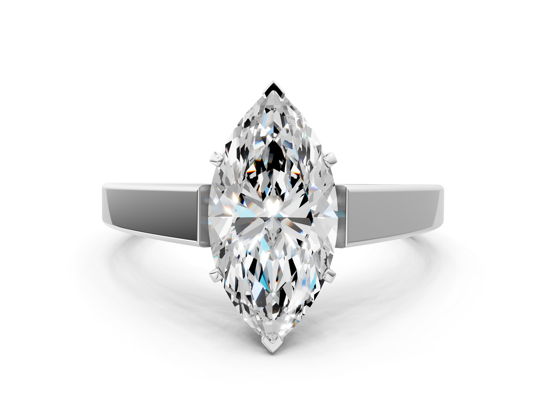 White gold Marquise Solitaire Engagement Ring with Four-Prong Setting and Tapered Band_23