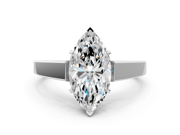White gold Marquise Solitaire Engagement Ring with Four-Prong Setting and Tapered Band