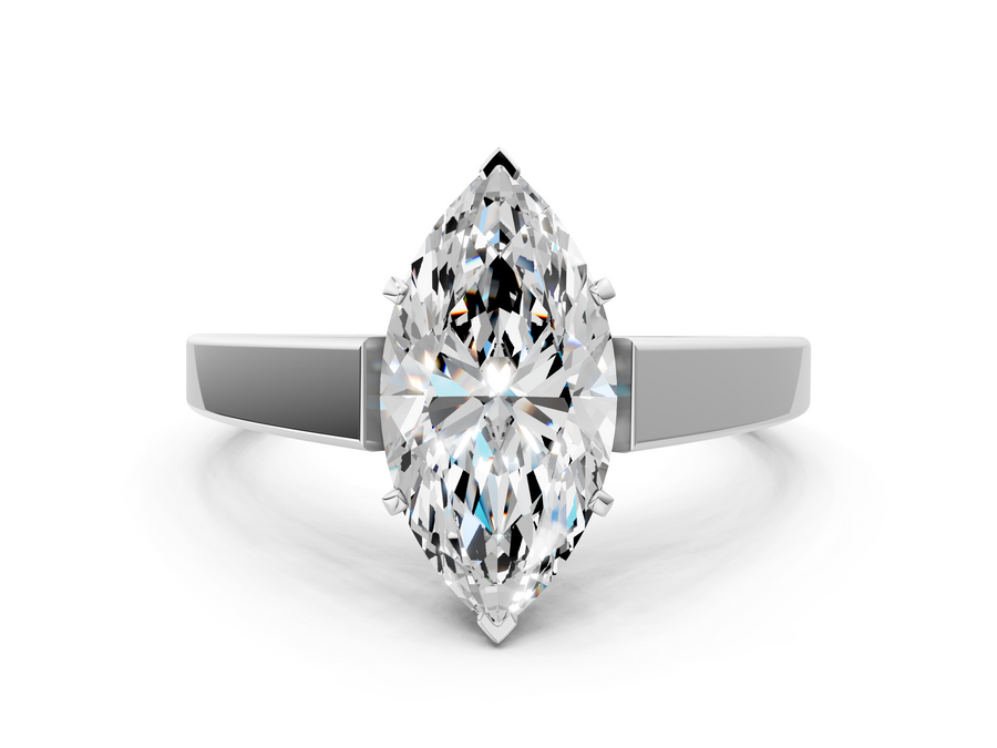 White gold Marquise Solitaire Engagement Ring with Four-Prong Setting and Tapered Band