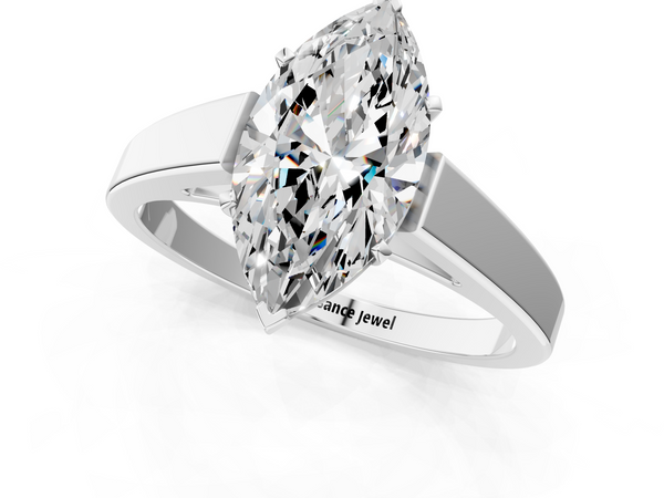 White gold Marquise Solitaire Engagement Ring with Four-Prong Setting and Tapered Band