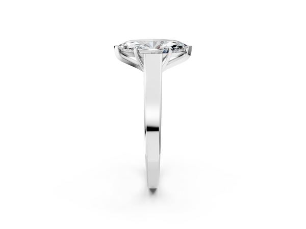 White gold Marquise Solitaire Engagement Ring with Four-Prong Setting and Tapered Band