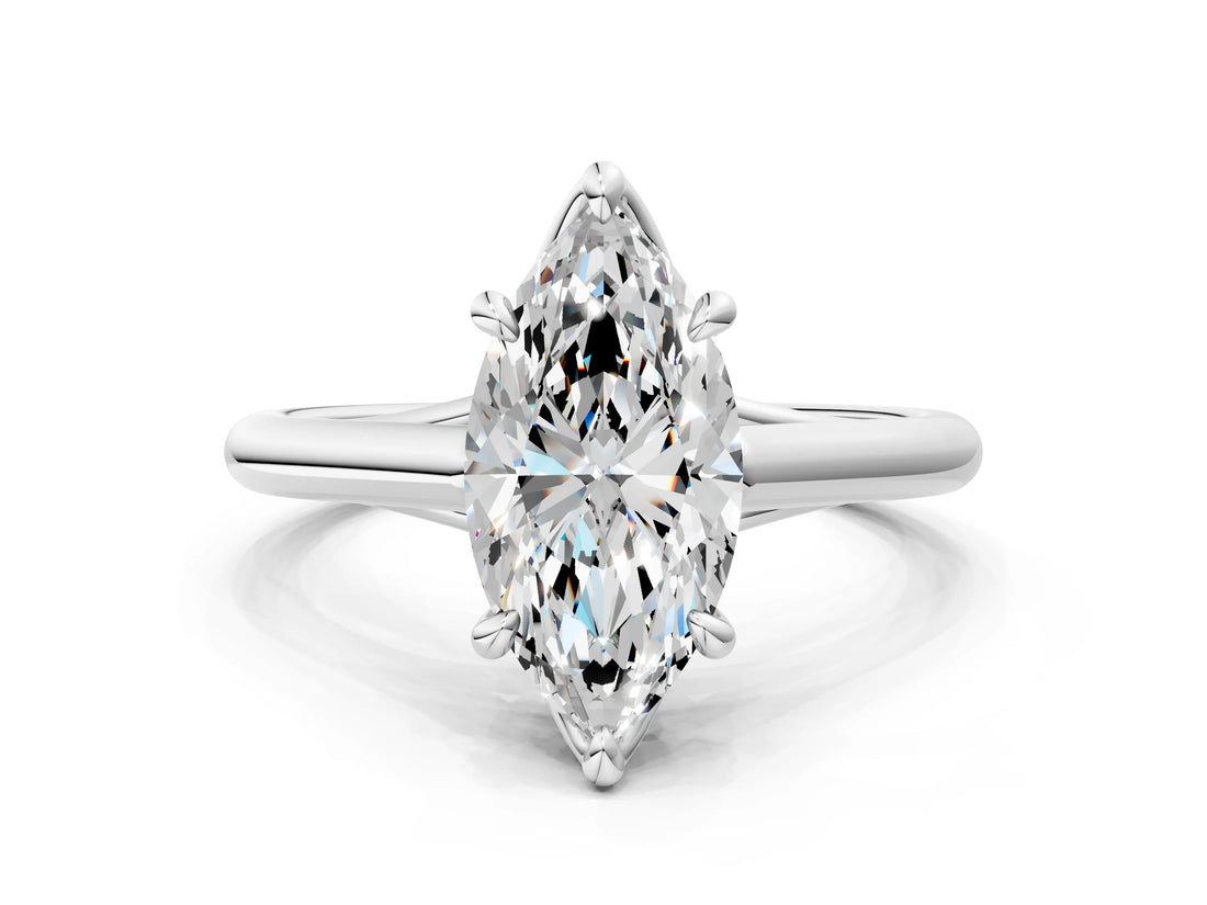 White gold Marquise Solitaire Engagement Ring with Six-Prong Setting and Classic Band 1