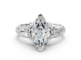 White gold Marquise Solitaire Filigree Engagement Ring with Halo and Prong Setting_79