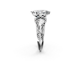 White gold Marquise Solitaire Filigree Engagement Ring with Halo and Prong Setting_82