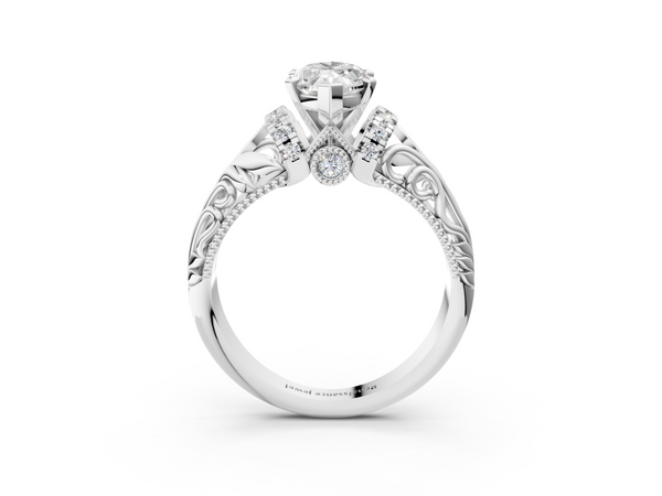 Sterling Silver Marquise Solitaire Filigree Engagement Ring Setting with Accented Basket