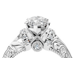 White gold Marquise Solitaire Filigree Engagement Ring with Halo and Prong Setting_85