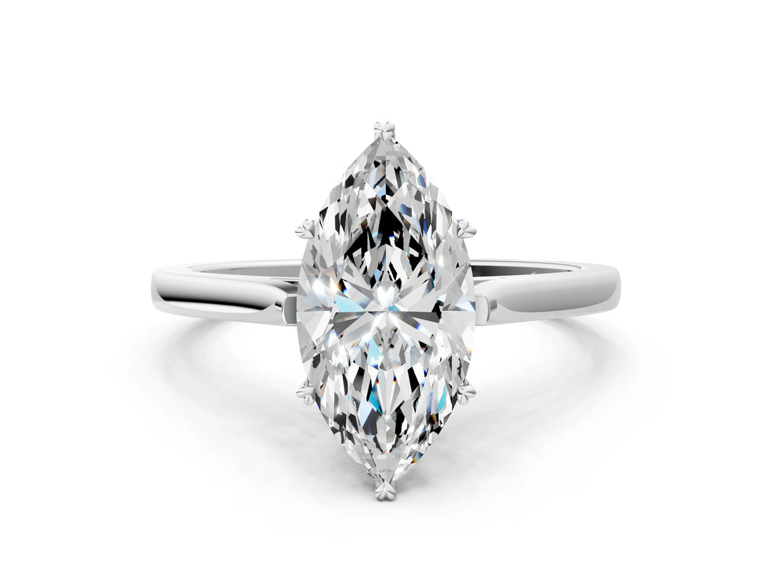 White gold Marquise Solitaire Heart Prong Engagement Ring with Tapered Band_53