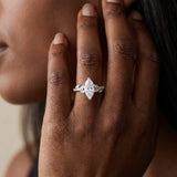 White gold Marquise Solitaire Leaf-Inspired Diamond Ring with Pavé Band and Four-Prong Setting_6