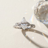 White gold Marquise Solitaire Leaf-Inspired Diamond Ring with Pavé Band and Four-Prong Setting_7